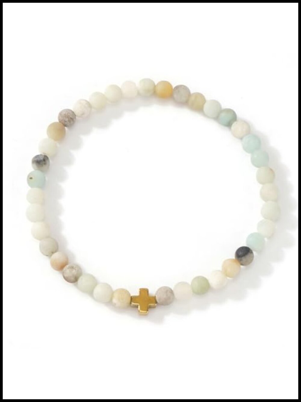 Dainty Gold Plated Cross Crystal Beaded Stretch Bracelet for Women